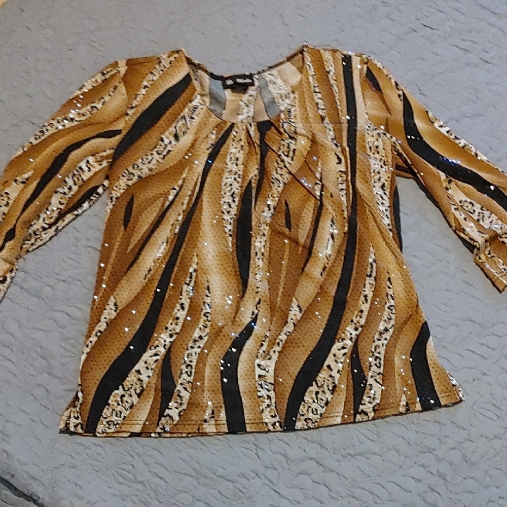 La Moda Brown and Black Women's Blouse Sz Sm